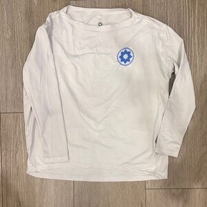 White Long Sleeve Tee with Blue Logo
